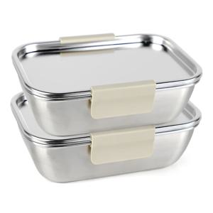 국산 올스텐 크림 스텐밀폐용기 직사각 5호 1200ml 2P