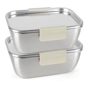 국산 올스텐 크림 스텐밀폐용기 직사각 6호 1520ml 2P