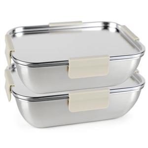 국산 올스텐 크림 스텐밀폐용기 직사각 7호 2030ml 2P