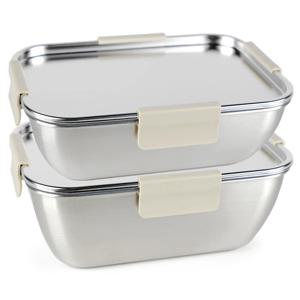 국산 올스텐 크림 스텐밀폐용기 직사각 7호 2030ml+직사각 8호 2580ml