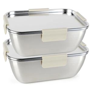 국산 올스텐 크림 스텐밀폐용기 직사각 8호 2580ml 2P