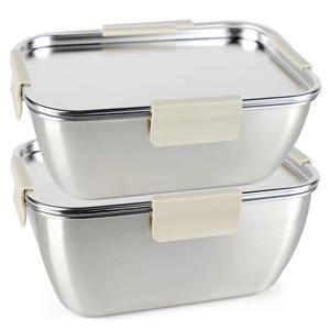 국산 올스텐 크림 스텐밀폐용기 직사각 8호 2580ml+직사각 9호 3170ml