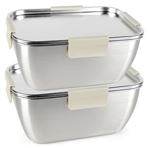 국산 올스텐 크림 스텐밀폐용기 직사각 9호 3170ml 2P