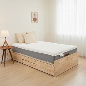 국산 무헤드 원목 수납형 침대+캐시미어 매트리스 세트 (침대 매트 세트) SS/Q/K