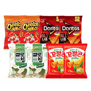 쌀로칩 들기름 김맛 50g x2+꼬깔콘 x2+치토스 x2+도리토스 x2