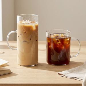 홈카페 머그컵 430ml 2종 세트 투명 내열유리컵 손잡이 아이스커피 아메리카노잔