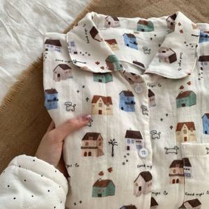 도그 하우스 사계절 긴팔 순면 이중거즈 홈웨어 세트 1color