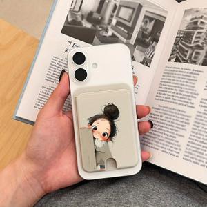 TEMU 귀여운 소녀 패턴 강력 자석 카드 홀더, 부드러운 터치감, 스타일리시하고 내구성 있는 PC 소재. 삼성 및 아이폰 등 자석 휴대폰/케이스 호환 가능. 은행카드, 신용카드, 멤버십 카드 1~4장 수납