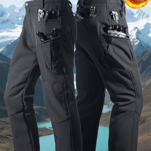 TEMU 남성용 보온 안감 방풍 방한 소프트쉘 팬츠, 따뜻하고 내구성 좋은 캐주얼 스타일, 다기능 대형 포켓 디자인, 하이킹, 스키, 캠핑, 사냥 및 기타 겨울 야외 활동에 적합|스포츠|냉장고바지|남자바지