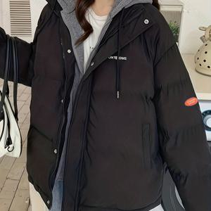 TEMU 여름/겨울 여성용 두꺼운 후드 재킷, 페이크 투피스, 루즈핏 캐주얼 아우터