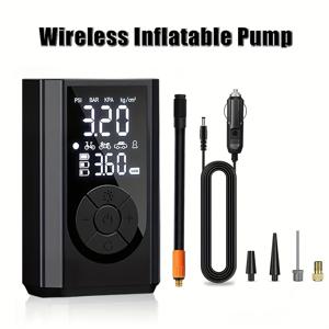 TEMU 무선 전동 에어 펌프, 디지털 압력 게이지 및 LED 라이트 포함 150PSI, 듀얼 전원 인플레이터, 2X2000mAh 배터리, 콤팩트 ABS 디자인, 카약, 라이프보트, 타이어 등 비상 공기 주입에 적합 | 모던 디자인 - 블랙