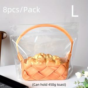 TEMU 8팩 대용량 재사용 가능한 플라스틱 빵 가방, 인공 바구니 디자인, 자체 밀봉 및 접착제, , 토스트, 과자, 선물 포장용 - 식품 안전한 직사각형 모양, 재사용 가능한 농산물 가방
