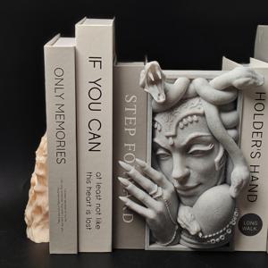 TEMU 3D 프린팅 메두사 책꽂이, 고딕 그리스 신화 조각상, 다크 아카데미 & 판타지 책상 장식, 책 애호가를 위한 특별한 선물