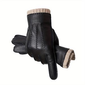 TEMU 양모 가죽으로 제작된 남성용 겨울 장갑입니다. 보온성 가죽, 터치 스크린 기능, 방풍 디자인, 따뜻함을 제공하며 비즈니스, 사이클링, 운전 선물로 적합합니다.