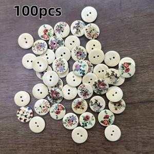 TEMU 100개 플로럴 크래프트 혼합 색상 플로럴 나무 버튼, DIY 자수, 의류, 헤어 액세서리 및 폰 케이스 장식용 다양한 장식 라운드 크래프트 버튼