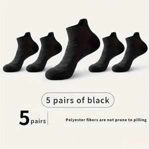 TEMU 남성용 스포츠 양말 5켤레 세트, 마라톤 농구용 두꺼운 타월 밑창 노쇼 양말, 미끄럼 방지