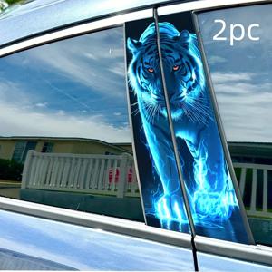 TEMU 2개입 야광 화이트 타이거 자동차 스티커 - 내구성 강한 비닐 데칼, B필러 보호 및 차량, 벽, 창문 장식용