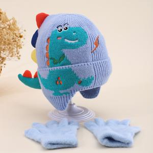 TEMU 2개 세트 공룡 꼬리 두꺼운 이중 레이어 귀 보호 따뜻한 겨울 니트 비니, 야외 산책 스키 스케이팅용 귀여우면서도 패셔너블하고 부드러운 통기성 모자와 장갑