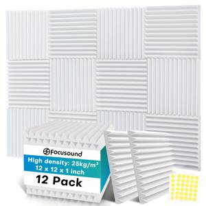 TEMU 양면 접착제가 있는 고밀도 방음 패널 12개, 12X12X1인치 어쿠스틱 폼 벽 패널, 소음 감소, 벽 장식, 음악실, 스튜디오 및 게임 룸에 적합한 디자인