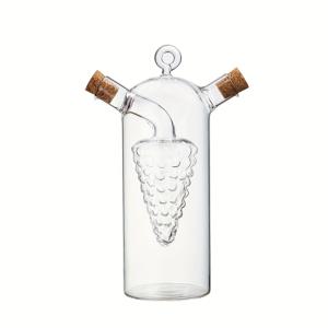 TEMU 1개 2-in-1 코르크 마개 오일 및 식초 디스펜서, 투명 유리 올리브 오일 병, 주방 요리용, 듀얼 노즐 디자인 오일 병, 식당용 조미료 2가지 종류 보관에 적합