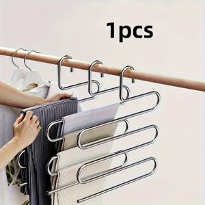 TEMU 5단 스테인리스 스틸 바지 걸이 - S자형, 미끄럼 방지, 흔적 없는 다층 수납 랙, 옷장 수납에 적합, 청바지 및 바지에 완벽, 공간 절약형 디자인, 깔끔한 옷장 정리, 의류 수납 랙