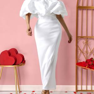 TEMU 여성용 오프숄더 퍼프 슬리브 바디콘 드레스, 우아한 화이트 데이 연회 가운, 파티 웨딩용