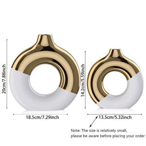 TEMU 흰색과 금색 세라믹 꽃병 2개 세트 | 홈 데코용 금색 꽃병, 원형 원통 모양, 스타일, 거실, 주방, 커피 테이블에 적합, 발렌타인데이 선물