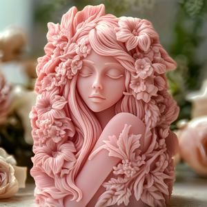 TEMU 예술적인 꽃 장식의 소녀 실리콘 레진 몰드 - 꽃 왕관 디자인의 섬세한 여성 얼굴, 에폭시/UV 레진용 고품질 유연한 실리콘, 캔들 & 비누 만들기 DIY 공예 용품 및 홈 데코 몰드, 세련된 머리카락 몰드, 유연한 제작 몰드