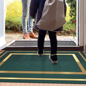 TEMU 1개, 골드 라인 장식 에메랄드 웰컴 도어 매트, 골드 플리스 도어 매트, 북유럽 스타일 홈 데코 도어 매트, 기계 제작 기계 세탁 가능, 마당 출입구 매트, 휴일 장식에 적합, 지역 매트