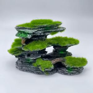 TEMU 1개 레진 수족관 장식, 이끼 덮인 암벽 산 - 풍경 다리 및 이끼 덮인 나무집 동굴, 어항용 암석 동굴 조경, 수족관용 암석 산 장식 - 사실적인 레진 조경 장식 - 하부 공간 향상