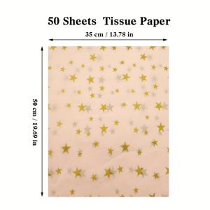 TEMU 50pcs 핑크 & 골든 스타 패턴 티슈 종이 (50cm x 35cm)와 베네스 베이스 - 50개의 선물 가방 포함, 생일 및 휴일 포장에 이상적, 벌레 테마 디자인, 생일 포장 필수품 | 기념 포장 | 고급스러운 외관, 생일 선물 포장 | 장식용 티슈 종이 | 품질 공예 종이