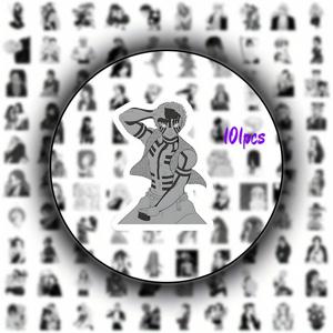 TEMU 101장 애니메이션 스티커 - 흑백 캐릭터, 감정 표현 얼굴, , 헬멧, 냉장고, 스크랩북, 저널 장식용 - 애니메이션 팬 & 일본 만화 아티스트를 위한 완벽한 액세서리, 래퍼트 데칼, 세밀 라인워크