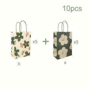 TEMU 10개 세트 우아한 세이지 그린 꽃무늬 선물 가방 - 대형/소형, 튼튼한 녹색 - 웨딩, 생일, 졸업식, 파티용 - 파티 기념품, 굿디백, 쇼핑백, 이벤트 장식, 휴일 선물 포장, 신선하고 매력적인 디자인, 크래프트 종이 봉투, 핸드메이드 느낌, 결혼식 플래너, 크리스마스, 할로윈
