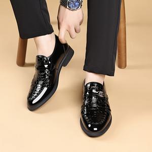 TEMU 남성 비즈니스 드레스 슈 - 통기성 있는 광택이 있는 캐주얼 포인팅 영국 스타일 크로코 패턴 블랙 슬립온 로퍼 - 7 사이즈 제공, 전체 사이즈 범위, 사무실 착용에 적합, 올 시즌 의상
