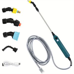 TEMU USB 충전식 스프레이어, ABS 핸들 + PVC 파이프, 3가지 노즐 (안개형), 6홀 노즐, 업그레이드된 배터리 수준 표시기가 있는 강력한 전동 스프레이어와 텔레스코픽 로드, 휴대용 정원·세차·집청소·잔디 이물질제거에 적합