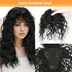 TEMU 여성용 리얼 휴먼 헤어 탑퍼 헤어 익스텐션 - 투명 T자형 클립 & 앞머리 포함 - 물결 웨이브 가발 조각, 탈모, 볼륨 강화용 - 재사용 가능한 탈모 솔루션 (글루/레이스 없음) - 일상 사용