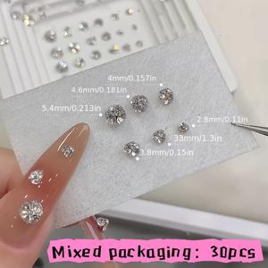 TEMU 30pcs K9 Rhinestone Pile - 반짝이는 흰색 DIY 네일 아트 장식, 안전한 베이스, 고품질의 대량 네일 스티커, 매니큐어 및 페디큐어, 쉬운 적용 및 제거, 매니큐어 향상, 우아한 네일 디자인, 안전한 베이스 네일