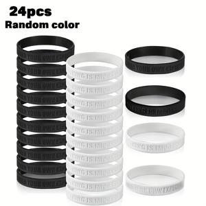 TEMU 24개 블랙 앤 화이트 영감 실리콘 팔찌, 자신감을 주는 모티베이션 팔찌, 자기 극복을 위한 실리콘 팔찌. 피트니스, 운동, 스포츠, 농구, 웨이트리프팅, 팀 스포츠에 적합한 실리콘 팔찌