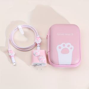TEMU 고양이 발바닥 케이블 정리 파우치, 귀여운 휴대용 애플 아이폰 20W 고속 충전 코드 보호 커버