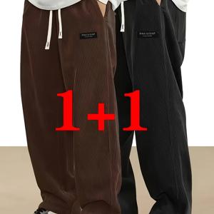TEMU 남성용 코듀로이 캐주얼 팬츠 2팩 세트 - 스타일리시 & 편안한 솔리드 컬러, 루즈핏 트렌디 바지, 다양한 색상|냉장고바지|남자바지|바지