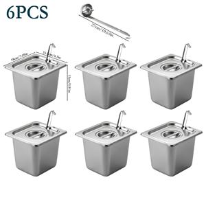 TEMU 3/4/6개 세트 스테인리스 스틸 식품 보관 용기 세트, 뚜껑 포함, 스테인리스 스틸 스푼 및 양념병 1/6 사이즈 * 15cm 깊이, 버블티 가게, 레스토랑, 호텔, 뷔페, 파티 및 상업용에 완벽