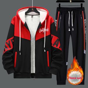 TEMU 클래식 남성 2피스 안감 트랙수트 세트, 캐주얼 풀집 후드 스웨트셔츠와 조거 팬츠, 헬스 및 러닝용 두꺼운 스타일