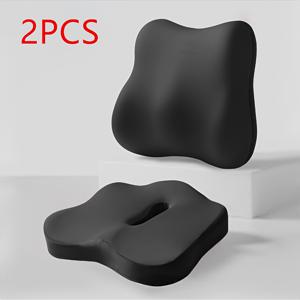 TEMU 2개 세트 인체공학 사무용 의자 메모리폼 쿠션 & 요추 베개 - 천천히 복원되는 꼬리뼈 지지, 좌골신경통 완화 - 사무용 의자, 차량, 휠체어에 완벽
