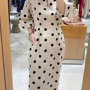 TEMU 여성용 우아한 퍼프 소매 A라인 드레스 - V넥 & 백 지퍼, 미드 캐프 슬릿, 사계절 통기성 한국 스타일 웨딩, 파티 드레스 - 세탁기 사용 가능 (가슴 패드 없음)