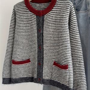 TEMU 가을/겨울 시즌, 우아하고 스타일리시한 일본/한국 캐주얼 출퇴근 가디건, 큰 포켓, 대비되는 , 라운드넥, 부드러운 소재의 긴소매