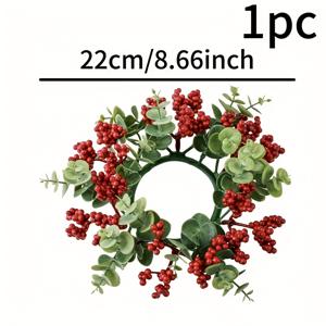 TEMU 1개/2개 인공 유칼립투스 & 레드 베리 캔들 가랜드 리스 - 버건디 베리가 돋보이는 리얼리스틱 그린리, 눈 없는 겨울 테이블 센터피스 (크리스마스, 결혼식, 새해용) /야외 캔들 홀더 장식 (없음)