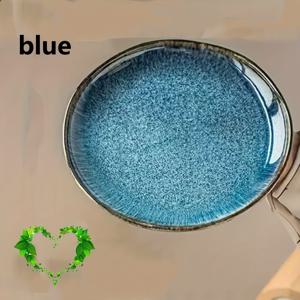 TEMU 사계절 사용 가능 - 운몽 불규칙 접시 - 블루 & 플레임 세라믹 레트로 디자인, 파스타 샐러드 과일 접시에 완벽, 패셔너블한 식기, 제작 도자기, 그라데이션 불규칙 세라믹 접시, 스테이크 접시, 레스토랑 파스타 접시