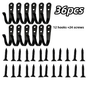 TEMU 36개 중량용 금속 벽걸이 후크 & 나사 세트 (후크 12개 + 나사 24개) -- 가정, 사무실, 작업실용 스타일 중량용 후크 - 쉬운 설치, 디스플레이 & 코트 랙 정리 시스템
