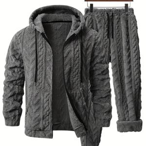 TEMU 남성 클래식 스포티 후드 세트, 긴팔 후드 스웨트셔츠와 드로스트링 캐주얼 팬츠 투피스 세트, 양면 남성 2피스 세트, 플러시 텍스처, 편안하고 따뜻한 가을 겨울용