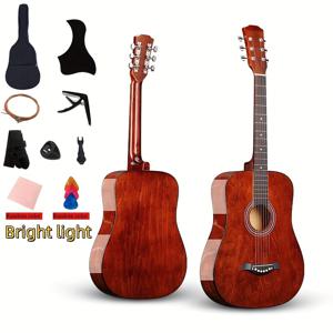 TEMU 전문가에게 필수적인 제품: 38인치 아쿠스틱 기타 (광택 엔드), 원통형 나무 바디, 카포, 기타 백팩, 피크, 조절 가능한 기타 스트랩, 피크가드, 스트링, 피크 박스, 클리닝 천을 포함한 9가지 추가 제품 포함